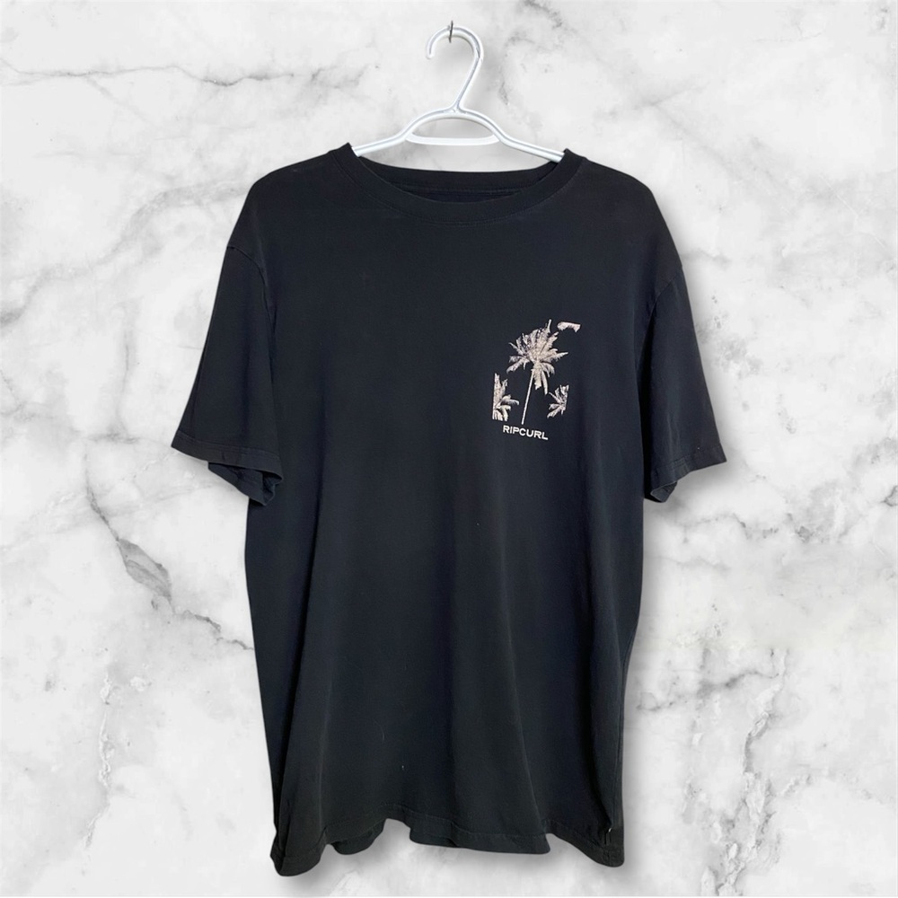Rip Curl Black Graphic T-Shirt with Palm Tree Design